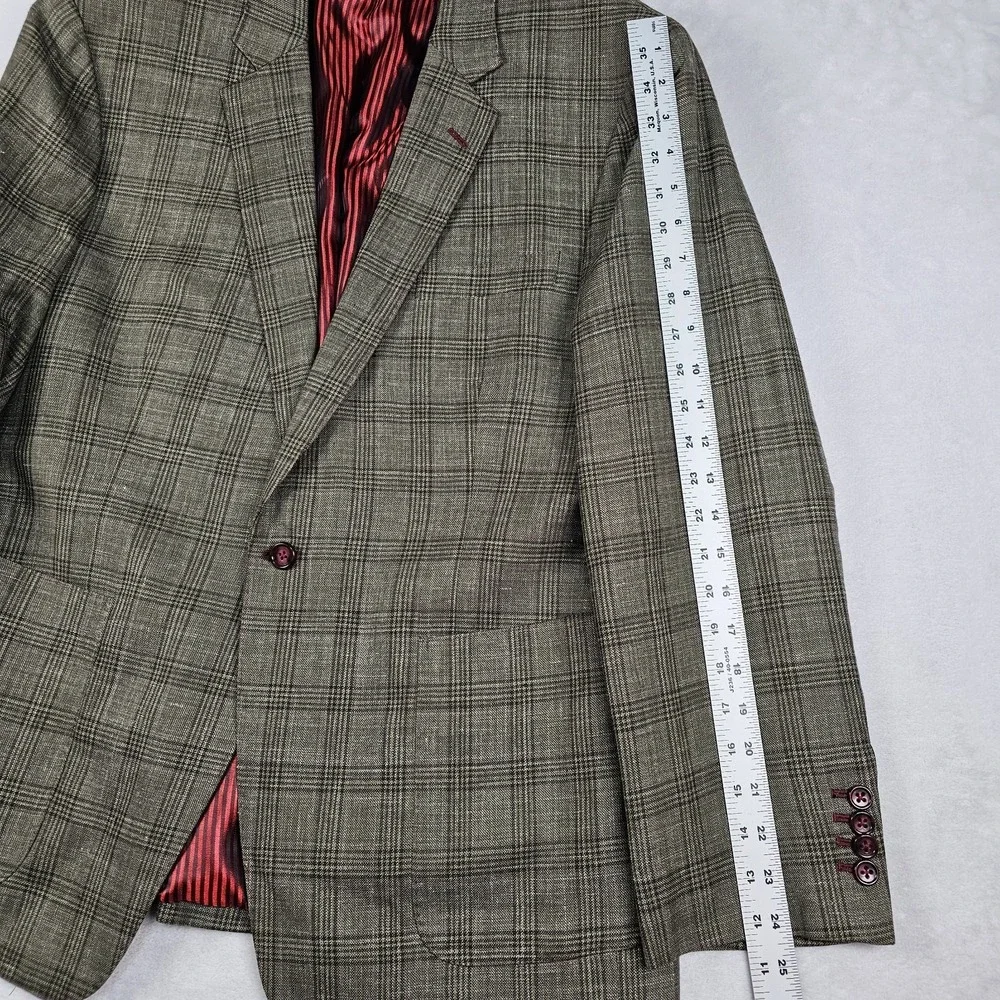 Marzoni Sam's Tailor BESPOKE Blazer Sport Coat 42R Olive Black Pink Houndstooth